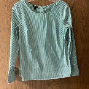 Talbots women’s long sleeve green & white striped blouse~ Large